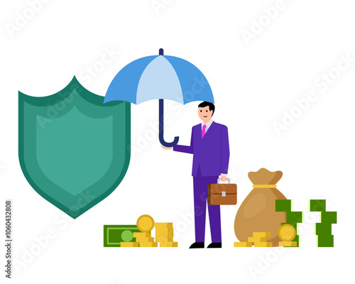 Surety, when you have some protection as a loaner. Vector simple color flat illustration.