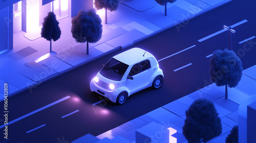 Electric microcar navigating narrow European city lanes, illustration photo