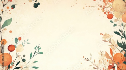 Autumn Floral Frame with Watercolor Leaves and Berries