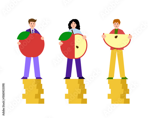 Wage erosion, same wage but it loses its power, can buy less and less. Vector simple color flat illustration.