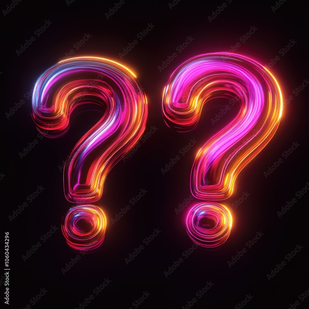Dual Neon Question Marks on Black Background Dual Neon Question Marks on Black Background
