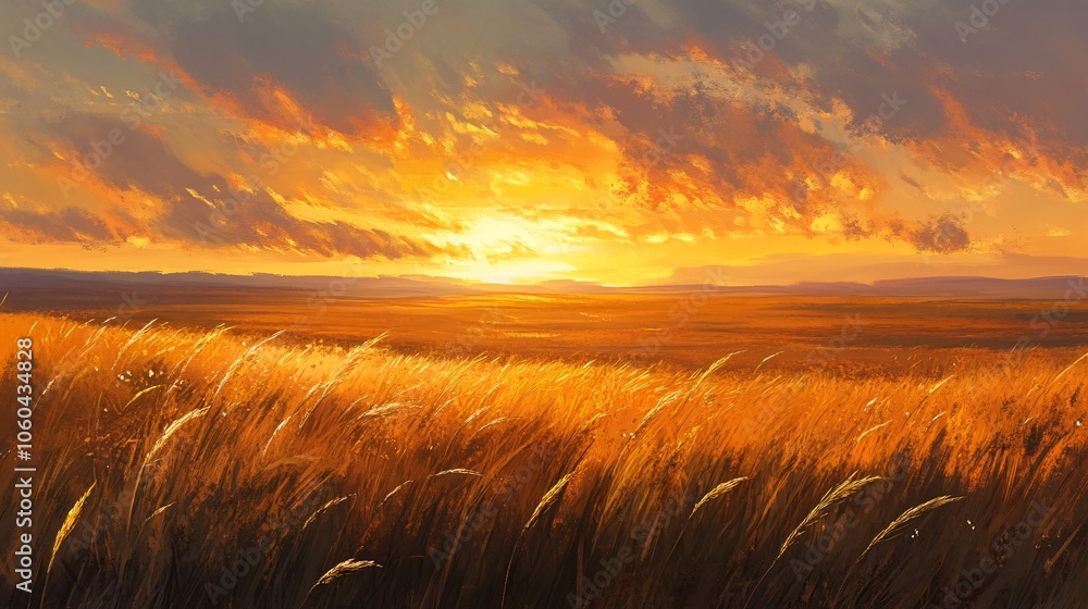 Golden Sunset Over a Field of Wheat Golden Sunset Over a Field of Wheat