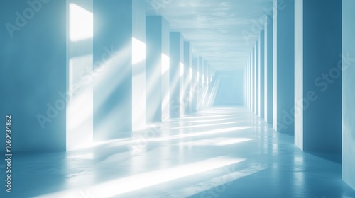 Abstract Futuristic White Room Featuring a Corridor and Light Beams, Representing an Innovative Technology Concept