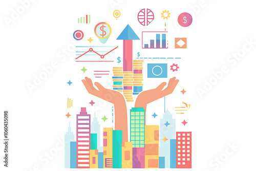 illustration of hands holding a money tree concept profit finance