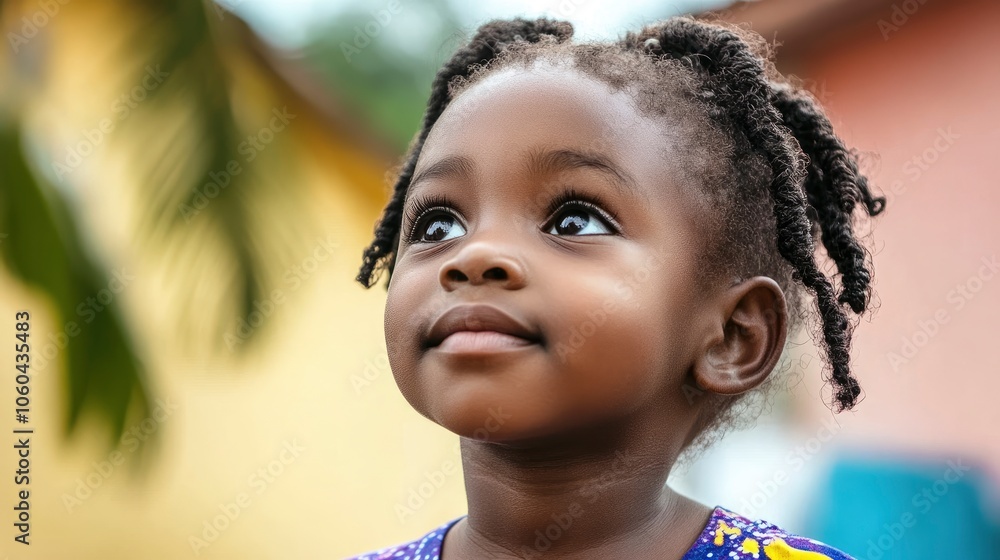 Young African Girl Looking Up with Hope and Wonder Young African Girl Looking Up with Hope and Wonder