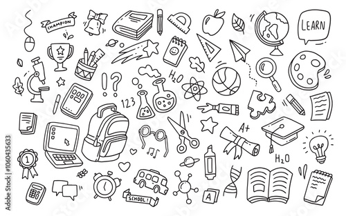 Back to school doodle elements. Vector illustration in line