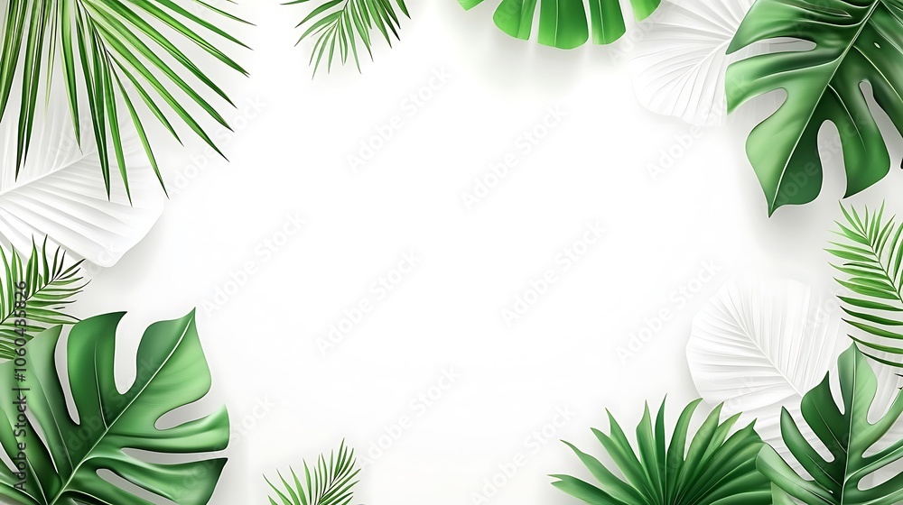 Naklejka premium Tropical Leaf Border for Design Simple Neutral Background with Free Space for Design