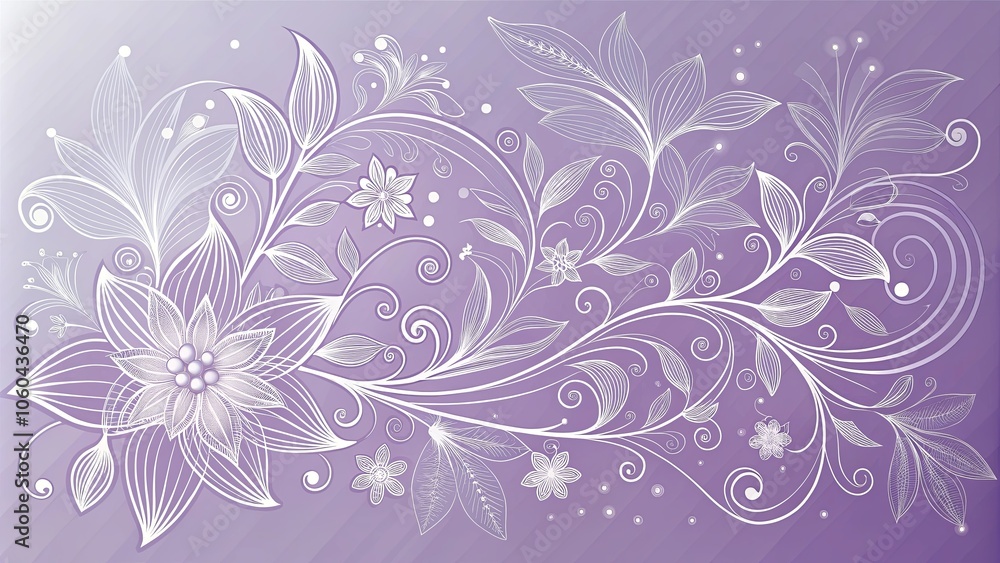 Delicate Floral Design with Intricate White Flowers on a Soft Purple Background Delicate Floral Design with Intricate White Flowers on a Soft Purple Background