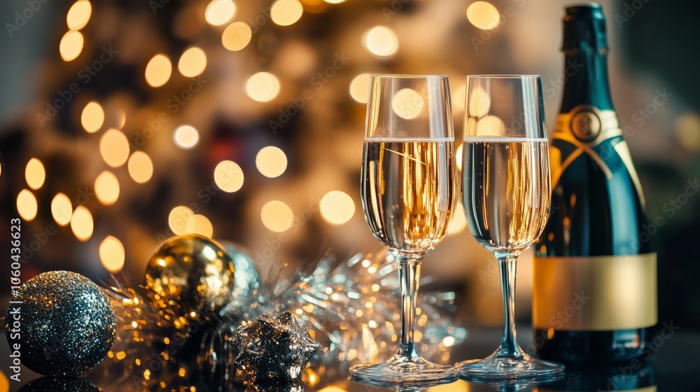 A Joyous and Festive Celebration Featuring Champagne, Beautiful Ornaments, and Cheerful Friends A Joyous and Festive Celebration Featuring Champagne, Beautiful Ornaments, and Cheerful Friends