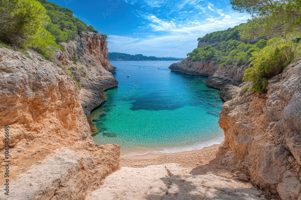 Obraz premium Mallorca, Capdepera, Cala Mesquida-Cala Agulla, Wanderweg, wandern, Tour. Beautiful simple AI generated image