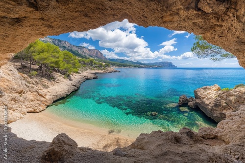 Kleine, aber feine Wanderung zum Felsentor Es Pontàs und der Küstenstadt Santanyí im Süden der Balleareninsel Mallorca - Spanien. Beautiful simple AI generated image photo