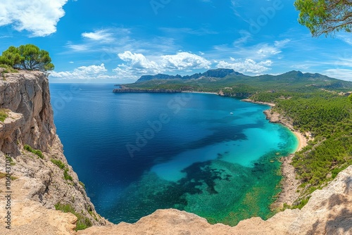 Cala figuera at cap formentor - beautiful coast and beach of Mallorca, Spain. Beautiful simple AI generated image