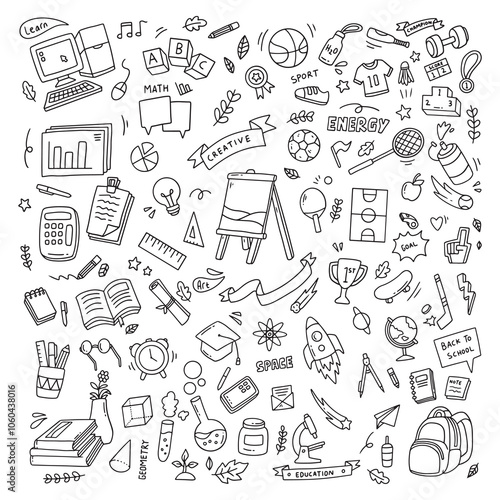 Back to school doodle elements. Vector illustration in line