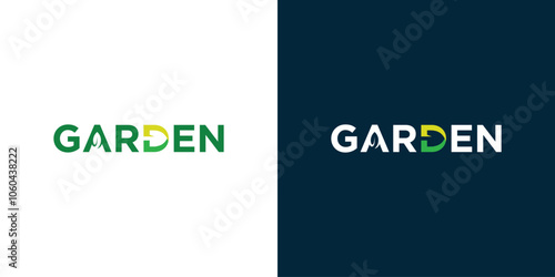 Modern Garden Wordmark Logo. Abstract Shovel Negative Space In Letter D Graphic. Home Garden Logo, Icon, Symbol, Vector, Design Inspiration.