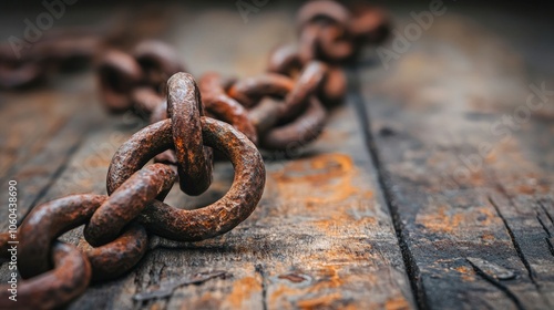 Close-up of Rusty Chain on Weathered Wood