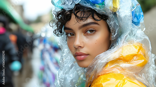 Woman in Yellow Raincoat wi...