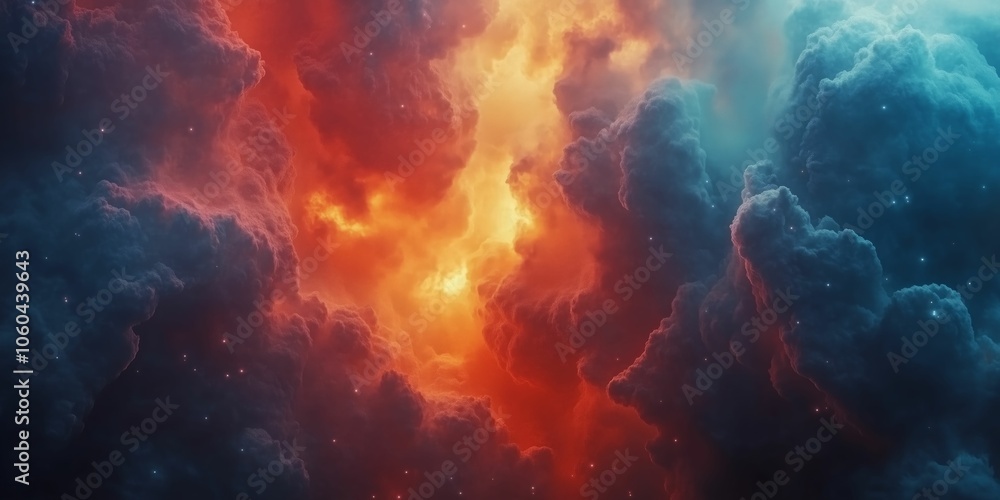 Dramatic Red and Blue Nebula Illuminated with Fiery Core in Outer Space Dramatic Red and Blue Nebula Illuminated with Fiery Core in Outer Space
