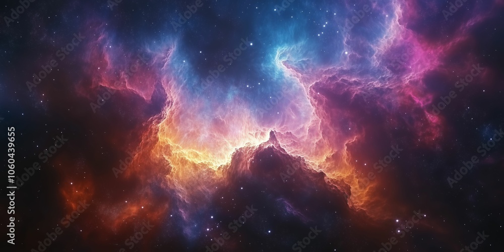 Fototapeta premium Vibrant Cosmic Nebula with Bright Colors and Twinkling Stars in Deep Space