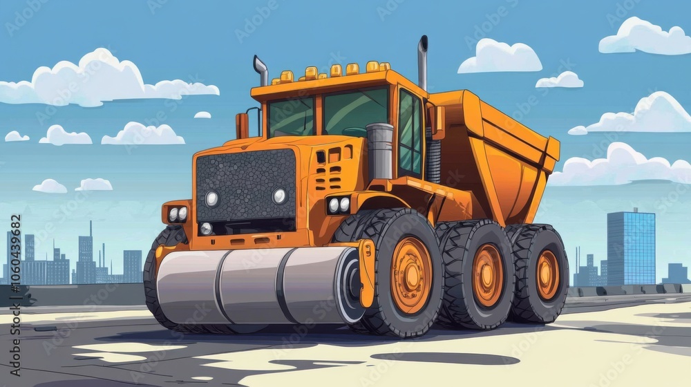 Fun, cartoon-style roller truck with a prominent roller in the front, perfect for a kid construction-themed coloring page. Fun, cartoon-style roller truck with a prominent roller in the front, perfect for a kid construction-themed coloring page.
