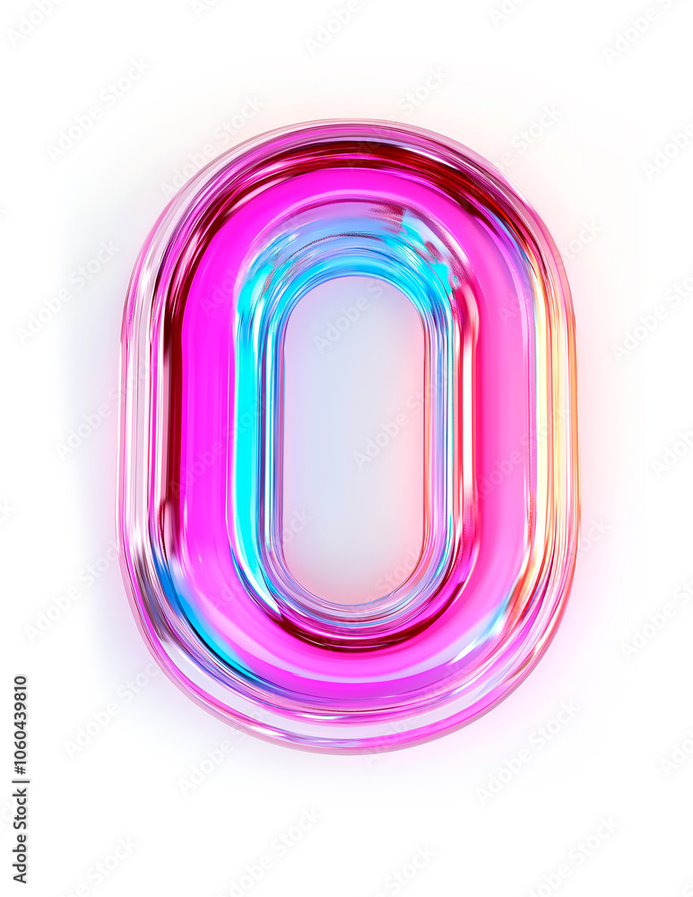 White background with 3D number 0 in holographic pink color with rainbow gradient White background with 3D number 0 in holographic pink color with rainbow gradient