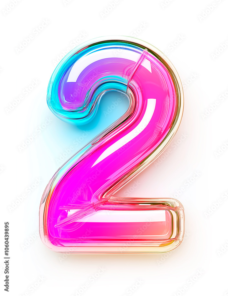 Naklejka premium White background with 3D number 2 in holographic pink color with rainbow gradient