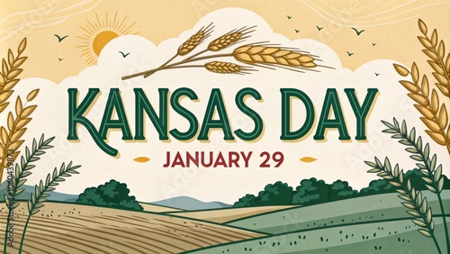 Celebrating kansas day january 29 with wheat fields and sunshine theme