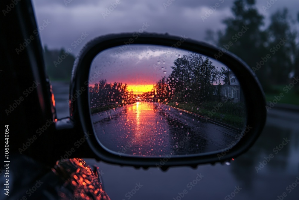 A rocky mountain peak in the side-view mirror of a car; the view behind a vehicle in a mountainous area, covered in snow.. Beautiful simple AI generated image A rocky mountain peak in the side-view mirror of a car; the view behind a vehicle in a mountainous area, covered in snow.. Beautiful simple AI generated image