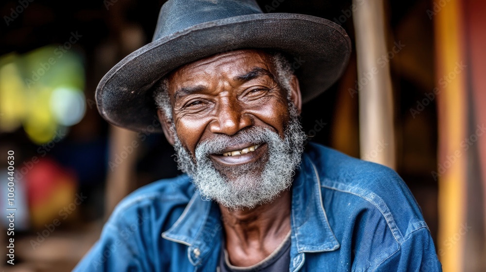 Happy Elderly Man in Hat Smiling and Looking at Camera Happy Elderly Man in Hat Smiling and Looking at Camera