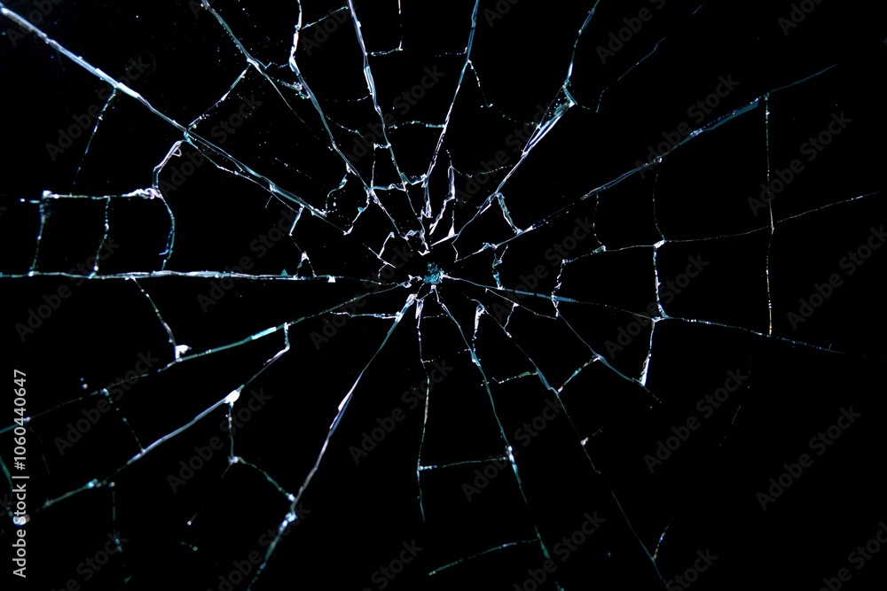 Close-up of broken glass with radiating cracks on dark background.generative AI
Close-up of broken glass with radiating cracks on dark background.generative AI