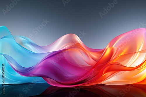 A vibrant wave of colorful translucent shapes flowing gracefully across a smooth background.