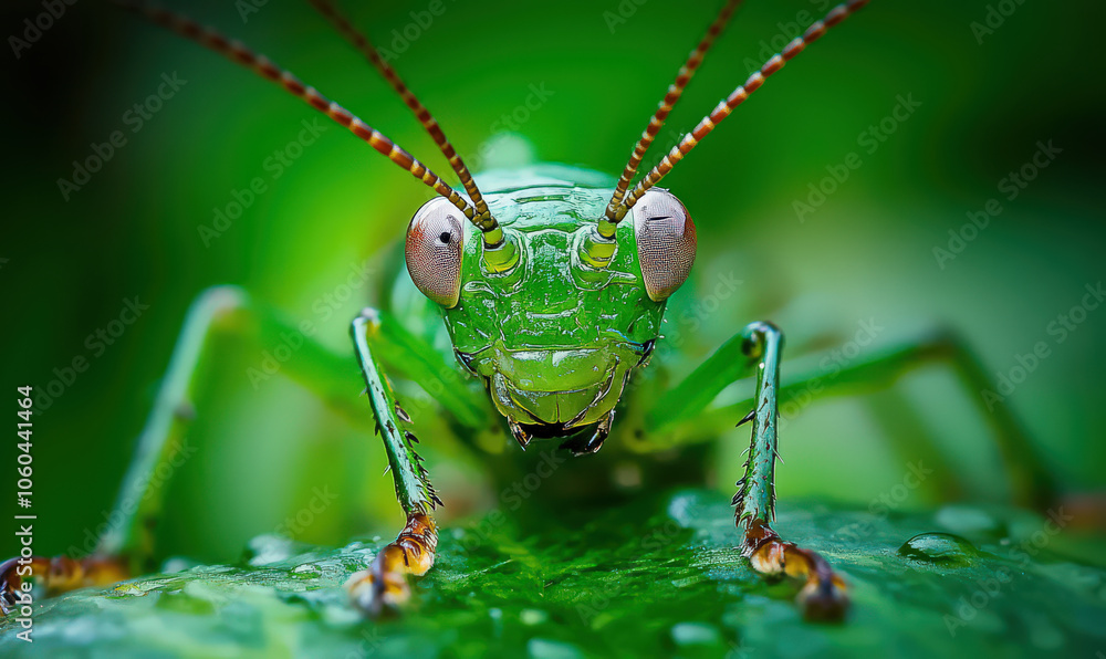 curious green insect with large eyes looks directly at camera curious green insect with large eyes looks directly at camera