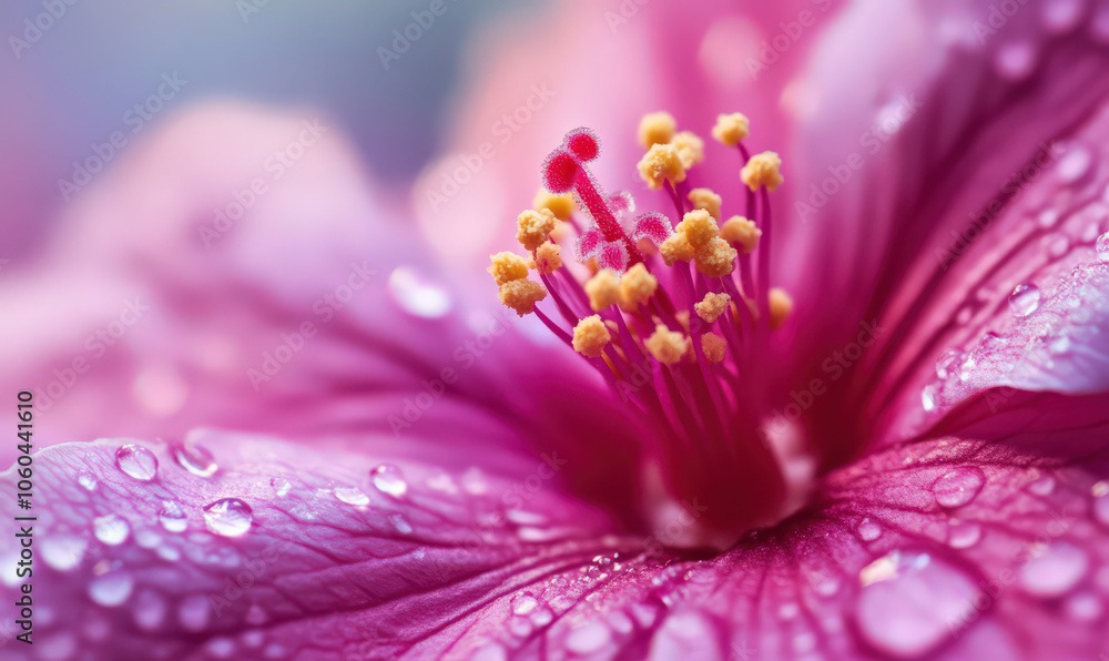 Close up of pink hibiscus flower with water droplets Close up of pink hibiscus flower with water droplets