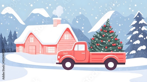 Wallpaper Mural Festive Classic Truck with Christmas Tree in Winter Scene Torontodigital.ca