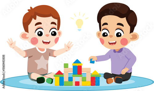 Kid Helping a Friend Build Something With Blocks