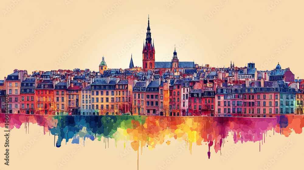 Obraz premium Lille, France, Pop Art style theme print. Cityscape, city skyline.Vibrant, bright, modern, trendy, graphic designed for poster, card, wallpaper