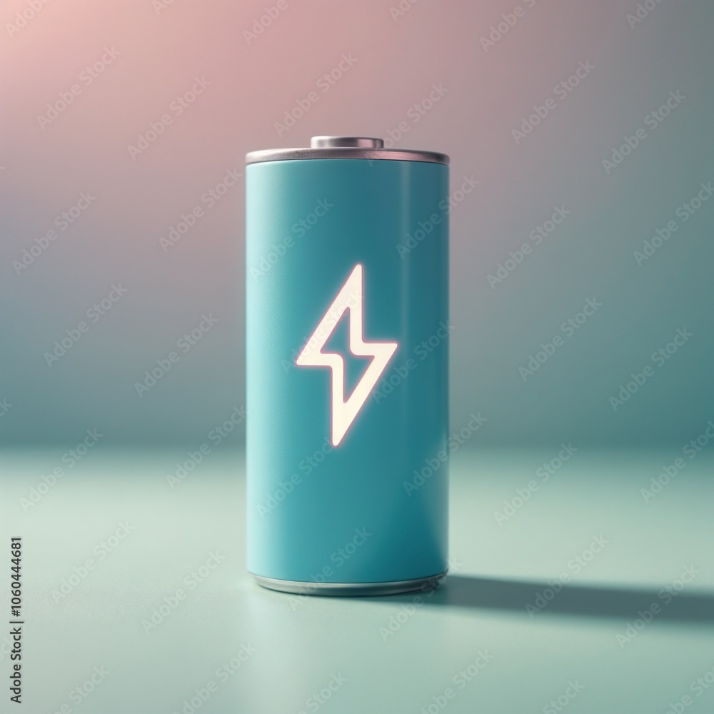 Stylish turquoise battery with lightning bolt symbol against a soft gradient background Stylish turquoise battery with lightning bolt symbol against a soft gradient background