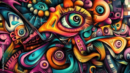 Wallpaper Mural Psychedelic digital artwork with a vintage vibe, featuring vivid colors and abstract shapes Torontodigital.ca