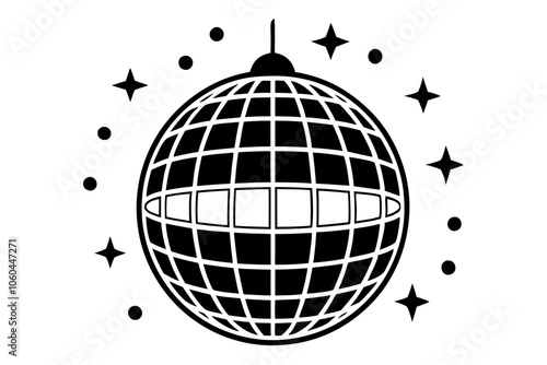 Disco ball vector icon illustration design on a isolated white background, Disco ball, Disco ball vector icon in black and blue colors.