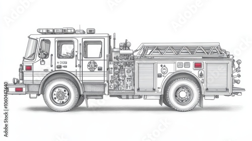 Detailed Illustration of a Fire Truck with Open Features