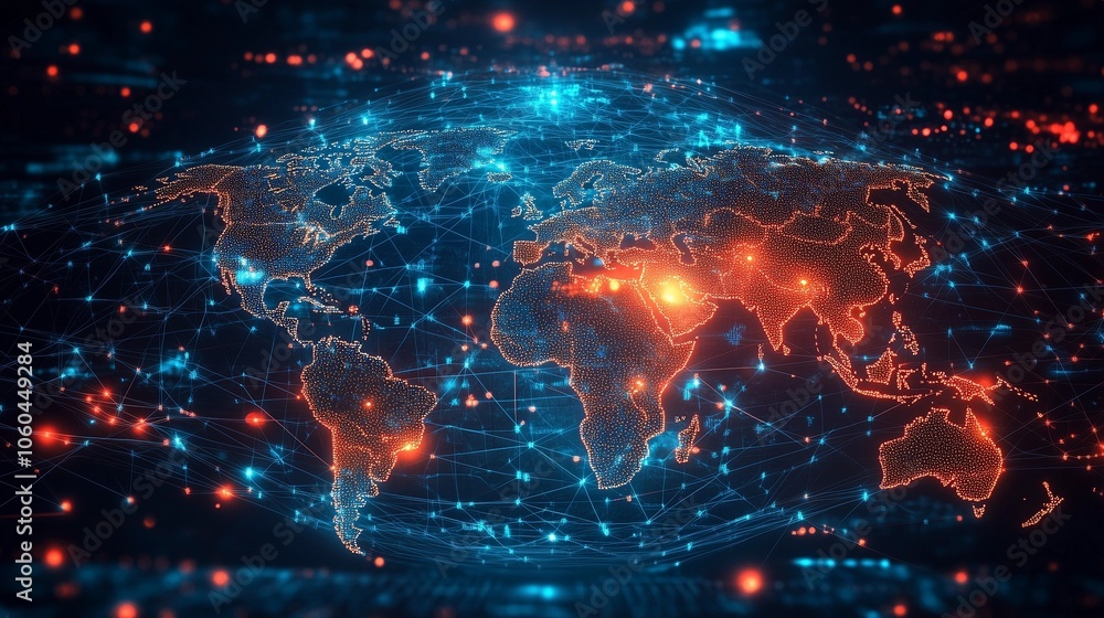 Digital Map of the Global Network Showcasing Connections and Interactions Across Continents Digital Map of the Global Network Showcasing Connections and Interactions Across Continents