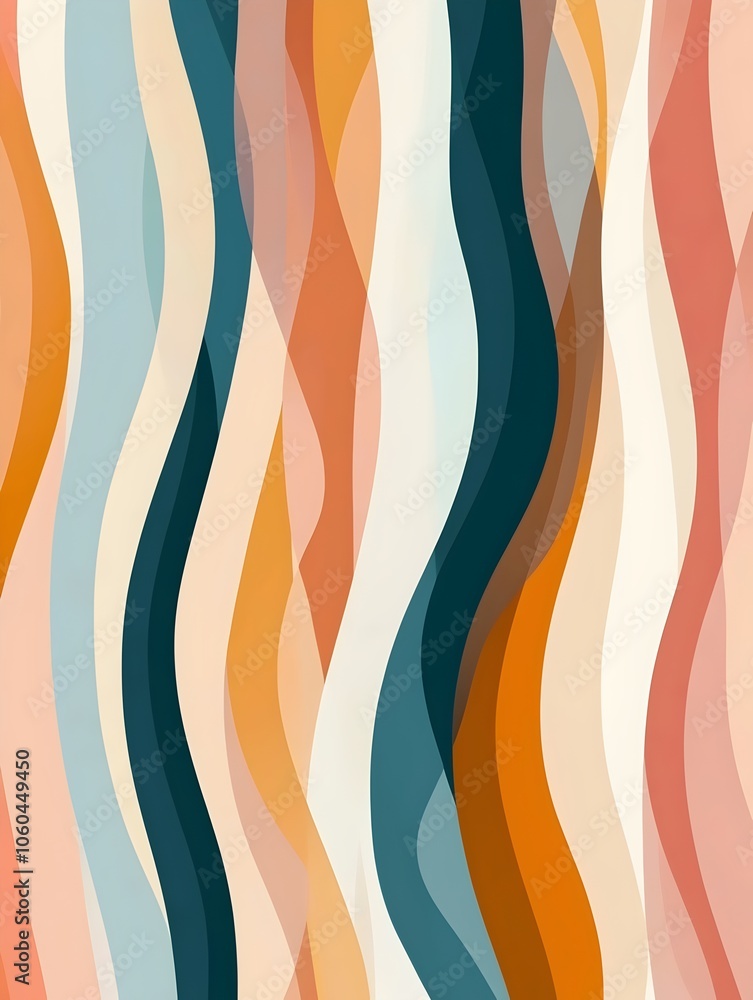 An abstract wave pattern featuring soft pastel colors intertwined, creating a soothing yet dynamic visual rhythm, perfect for modern decor or creative projects.
