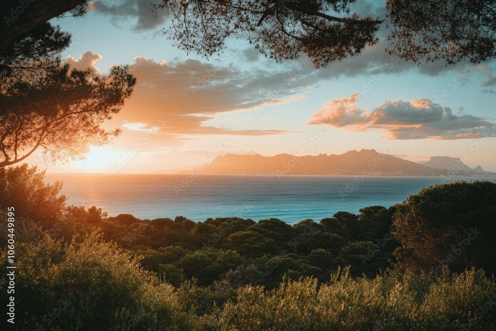 A serene sunset scene over the ocean on a cloudy day, perfect for travel or nature-themed projects. Beautiful simple AI generated image A serene sunset scene over the ocean on a cloudy day, perfect for travel or nature-themed projects. Beautiful simple AI generated image