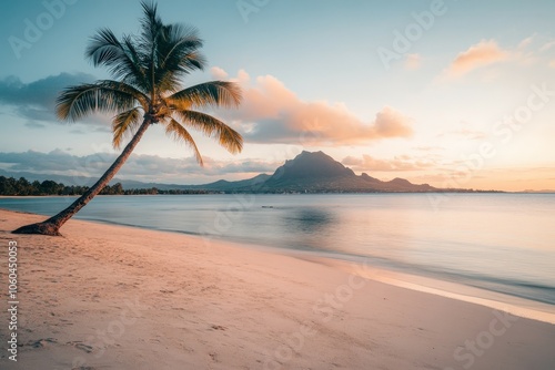 A serene sunset scene over the ocean on a cloudy day, perfect for travel or nature-themed projects. Beautiful simple AI generated image photo