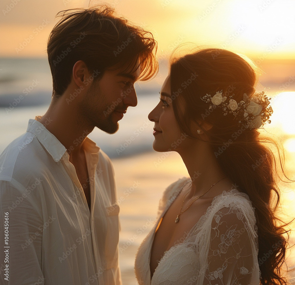 couple on the beach at sunset couple on the beach at sunset