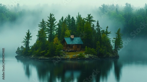 A island in betwwen the lake and small house on it UHD wallpaper photo