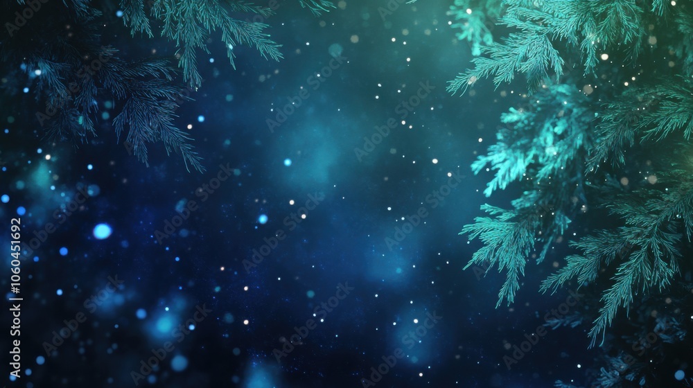 Dramatic winter background with soft snowflakes and evergreen branches. Dramatic winter background with soft snowflakes and evergreen branches.