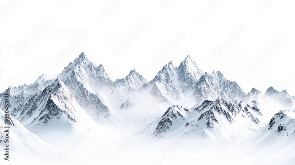 A panoramic view of towering snowy mountains, their peaks piercing the sky and covered in fresh snow. A panoramic view of towering snowy mountains, their peaks piercing the sky and covered in fresh snow.