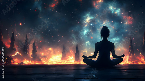 Silhouette of Woman Meditat...