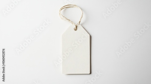 A single off-white tag with a clean, minimalist design centered on a pure white background,