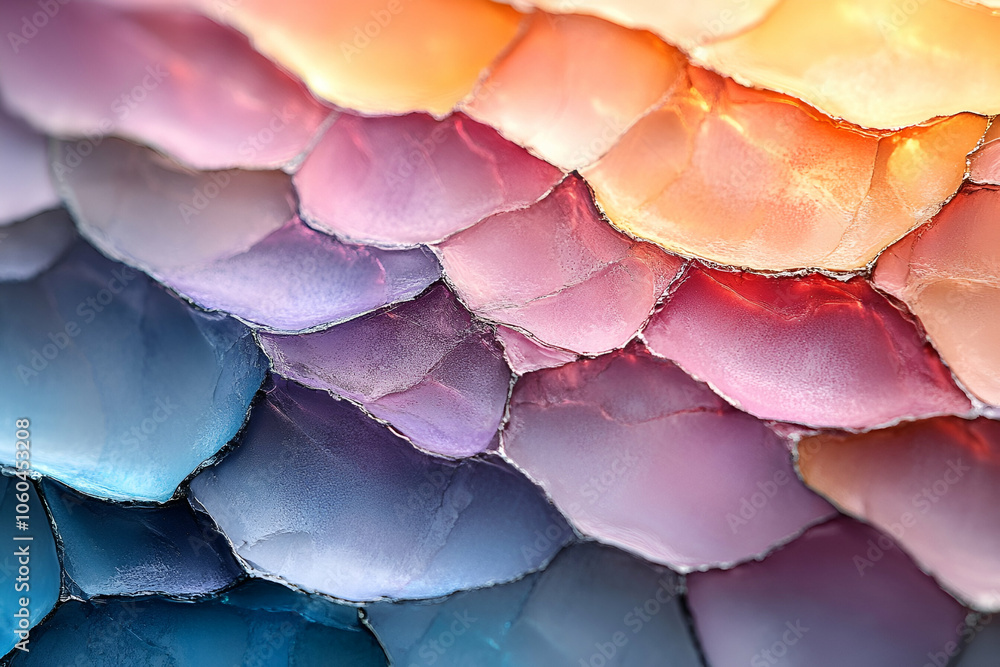 A vibrant close-up of layered, iridescent scales in soft pink, purple, and blue hues, creating a mesmerizing, colorful texture. A vibrant close-up of layered, iridescent scales in soft pink, purple, and blue hues, creating a mesmerizing, colorful texture.